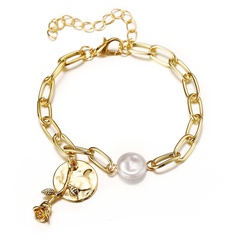 new creative pearl disc rose flower bracelet retro metal alloy chain bracelet wholesale nihaojewelry