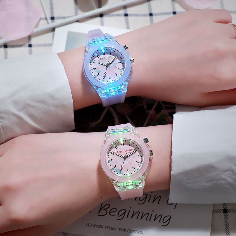 Luminous flashing lights childrens watch transparent candy color luminous quartz silicone watch wholesale nihaojewelry