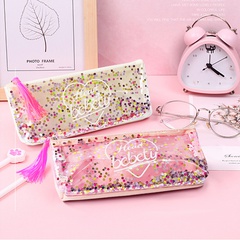 Fashion Korean zipper pencil case stationery bag tassel girl heart sequin pencil case new wholesale nihaojewelry