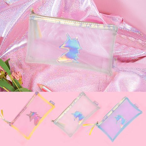 Korean unicorn mesh pencil case color student pencil case cute girl heart tassel storage box wholesale nihaojewelry's discount tags
