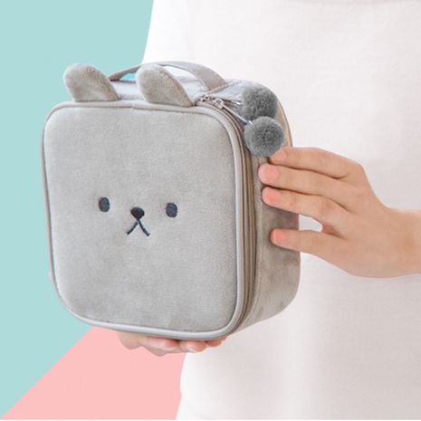 Fashion cosmetic bag for women square large-capacity zipper clutch bag plush cute animal embroidery rabbit shape storage bag's discount tags