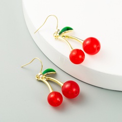 Korean cherry-shaped fruit earrings for women long style cute earrings simple red fruit earrings wholesale earrings
