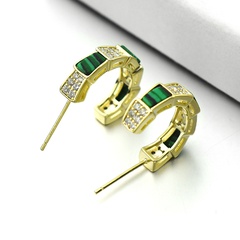 New snake-shaped malachite green earrings diamond hypoallergenic 925 silver needle earrings wholesale nihaojewelry
