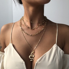 N7540 Europäische und amerikanische grenz überschreitende Lieferung einfache mehr schicht ige geometrische Halskette personal isierte Retro-Trend drachen förmige Halskette Damen schmuck