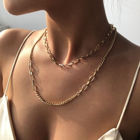 nouveau style punk collier simple texture métallique généreuse double chaîne épaisse collier en gros nihaojewelry's discount tags