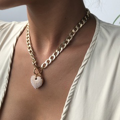 Fashion punk style new pearl heart-shape necklace for women bold water wave clavicle chain simple necklaces nihaojewelry