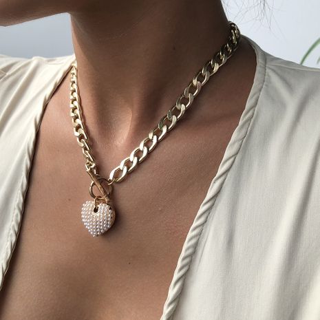 Fashion punk style new pearl heart-shape necklace for women bold water wave clavicle chain simple necklaces nihaojewelry's discount tags