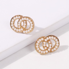 E7691 Europäischer und amerikanischer Trend Doppels chicht Wickel ring Perlen Ohrringe Mode Persönlichkeit kleiner Kreis quadratische Ohrringe Frauen