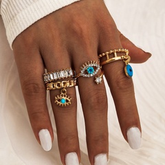 Fashion new punk street style demon eye diamond dripping oil hollow 4-piece ring alloy rings wholesale nihaojewelry
