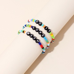 Cute Candy color handmade rice beads color rainbow bracelet women's bracelets letter three-piece set nihaojewelry