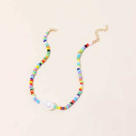 Collar de perlas barrocas color simple collar de gargantilla de cadena de clavícula de cuentas de arroz hecho a mano al por mayor nihaojewelry's discount tags