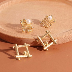 Retro  square fashion pearl alloy earrings wild mesh hollow rhinestone earrings  nihaojewelry wholesale