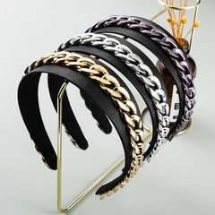 new  fabric headband metal chain decoration super wide side simple fashion headband wholesale nihaojewelry