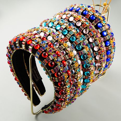 Moda gruesa esponja mujeres con incrustaciones de diamantes de imitación corte estilo retro diadema al por mayor nihaojewelry's discount tags