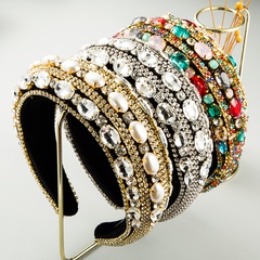 Europäisches und amerikanisches Barock-ins-Schwamm-Stirnband mit Strass farbe Diamant Perlen-Haarschmuck Mode-Netz rot Laufsteg breite Krempe Stirnband