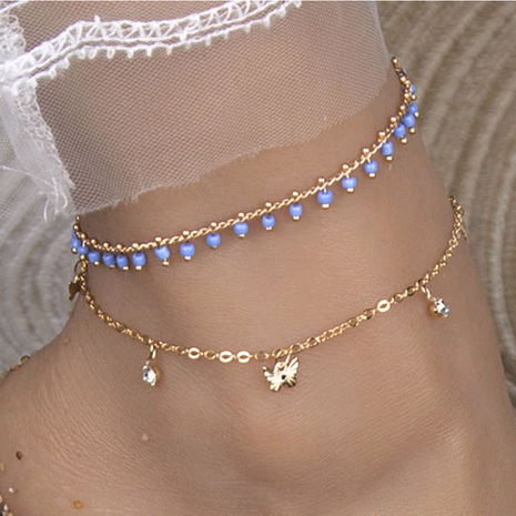 mode métal simple polyvalent double couche style coquillage bleu perle double couche cheville en gros nihaojewelry's discount tags