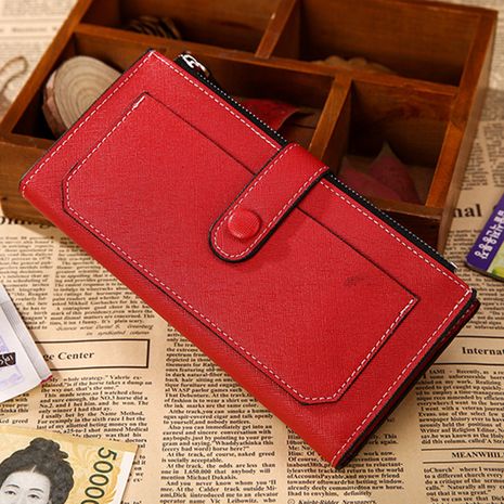 Korean creative new zipper buckle clutch bag long multi-functional PU leather wallet wholesale nihaojewelry's discount tags