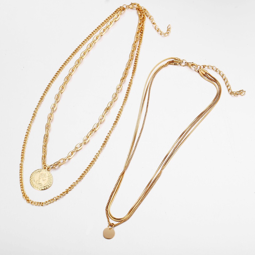 Bijoux Fantaisie Colliers | Portrait Joint Disque Multicouche Collier Cratif Mtal Alliage Clavicule Chane En Gros Nihaojewelry - FU22445
