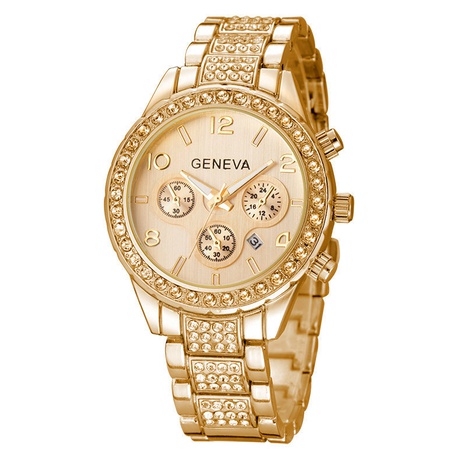 Reloj de mujer con diamante reloj de calendario de banda de acero de tres ojos reloj de moda para mujer al por mayor nihaojewelry's discount tags