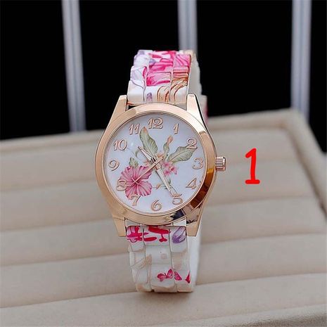 Fashion silicone watch color printing flower silicone band quartz watch wholesale nihaojewelry's discount tags