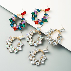 exaggerated geometric alloy inlaid rhinestone earrings super flash full diamond fashion ear jewelry wholesale nihaojewelry
