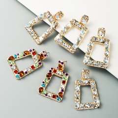 exaggerated hollow geometric square earrings alloy inlaid color rhinestones exaggerated earrings wholesale nihaojewelry