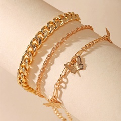 New Butterfly Chain Multilayer Simple Golden alloy Anklet Set 3 pack for women nihaojewelry