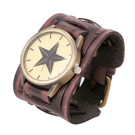 Nouvelle montre en cuir rétro pour homme montre en cuir large montre bracelet pour homme en cuir de vachette en gros nihaojewelry's discount tags