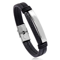 Punk new trend punk style stainless steel smooth leather bracelet
