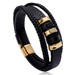 Fashion two-color stainless steel magnet buckle men's leather bracelet simple bracelet