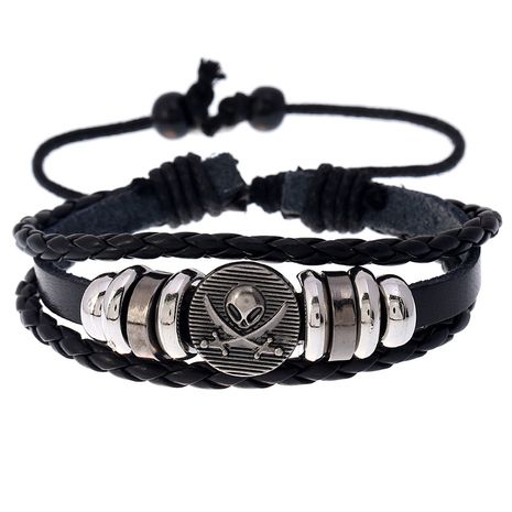 Hot-selling retro beaded skull cowhide simple and versatile adjustable men and women leather bracelet's discount tags