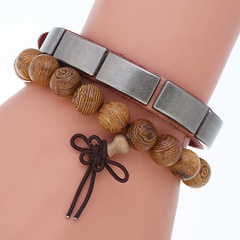 Punk retro distressed leather simple diy combination set wooden bead bracelet