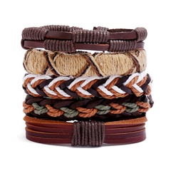 Nouveaux accessoires rétro tissé bricolage combinaison de cinq pièces bracelet en cuir de vache pour hommes nihaojewelry