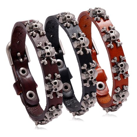 vente chaude crâne punk style simple réglable bracelet en cuir de vachette hommes en gros nihaojewelry's discount tags
