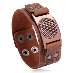 Hot selling geometric energy pattern men's cowhide bracelet retro alloy new bracelet wholesale nihaojewelry