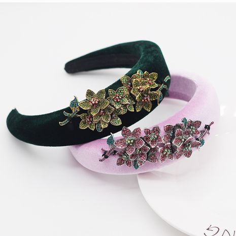 New fashion simple style sponge all-match diamond-studded flower  headband for ladies's discount tags