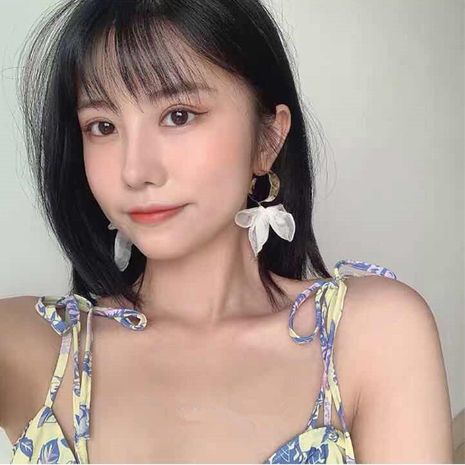 Korea's new beautiful concave shape irregular metal lace bow earrings wholesale nihaojewelry's discount tags