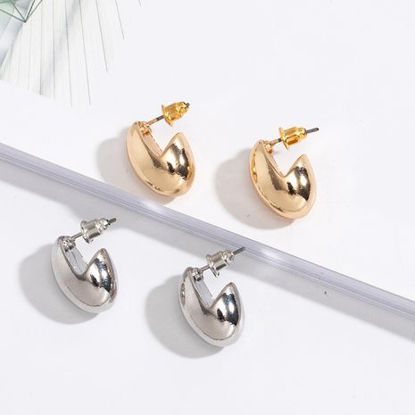 Korea simple texture curved water drop metal wild short earrings for women's discount tags