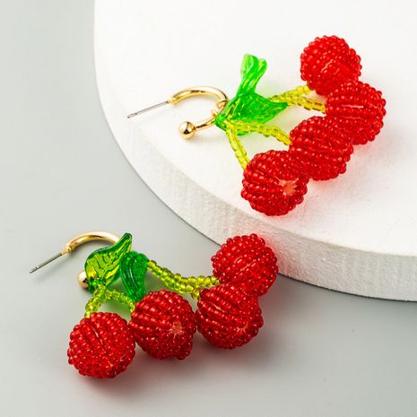 hand-woven crystal beaded cherry earrings raspberry earrings cute Korean earrings wholesale nihaojewelry's discount tags