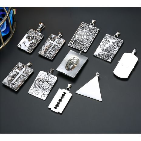 Vintage Gothic Square Skull Triangle Eye Blade Intravenous Drip Necklace Punk Rock Alloy Necklace's discount tags