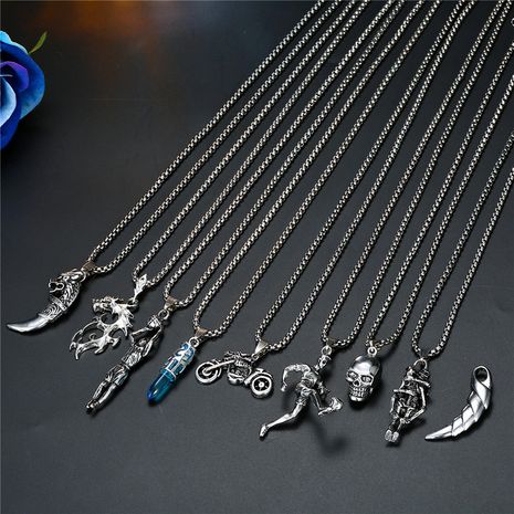 Best Seller in Europe and America Punk Hip Hop Three-Dimensional Skull Dragon Motorcycle Athlete Alloy Pendant Necklace Vintage Necklace's discount tags