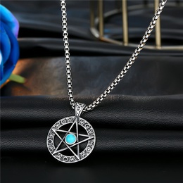 Retro silver hollow fivepointed star round scissors feather wings alloy pendant necklace wholesale nihaojewelrypicture11