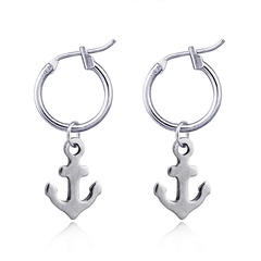 European Trend Punk Simple Small Boat Anchor Pendant Ear Ring Female round Small Circle Earring Ear Clip Cross-Border Hot Selling