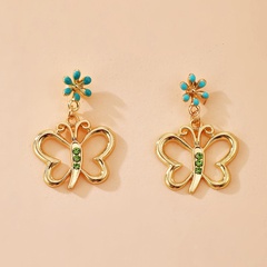 nouvelles boucles d'oreilles papillon vert diamant papillon fleurs simples boucles d'oreilles sauvages en gros nihaojewelry