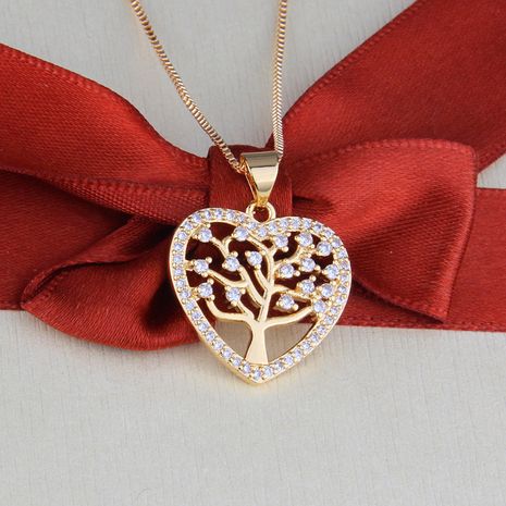 heart-shaped big tree necklace new simple zircon love pendant  wholesale nihaojewelry's discount tags