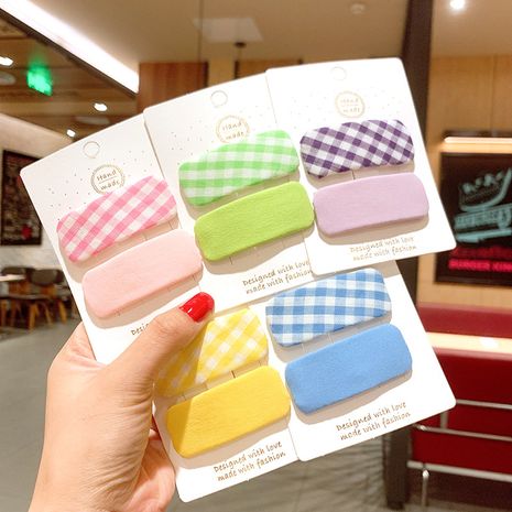Children's candy color fabric lattice color matching hairpin little girl sweet solid color square BB clip hairpin hair trimming clip wholesale  NHSA232072's discount tags