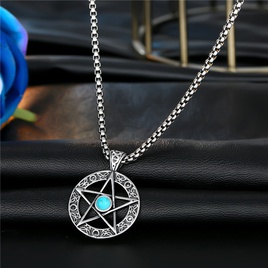 Retro silver hollow fivepointed star round scissors feather wings alloy pendant necklace wholesale nihaojewelrypicture15
