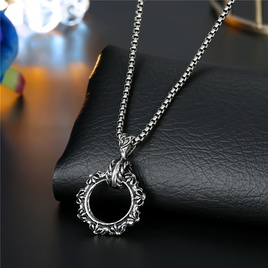 Retro silver hollow fivepointed star round scissors feather wings alloy pendant necklace wholesale nihaojewelrypicture18