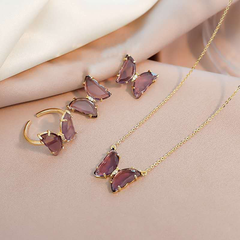 transparent crystal glass butterfly necklace earring necklace set wholesale nihaojewelry