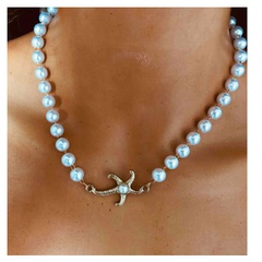 Imitation pearl metal necklace fashion starfish alloy pendant clavicle chain necklace wholesale nihaojewelry